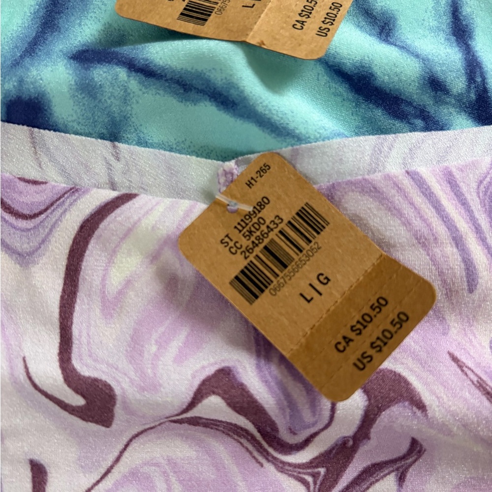 Marbled Print Satin thongs in Lavender and Aqua 
retail $10.50 each